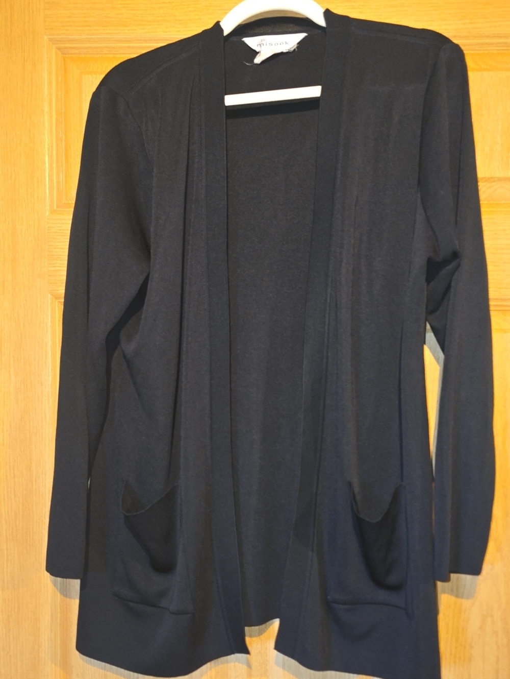 Misook Black Open-Front Cardigan with Pockets